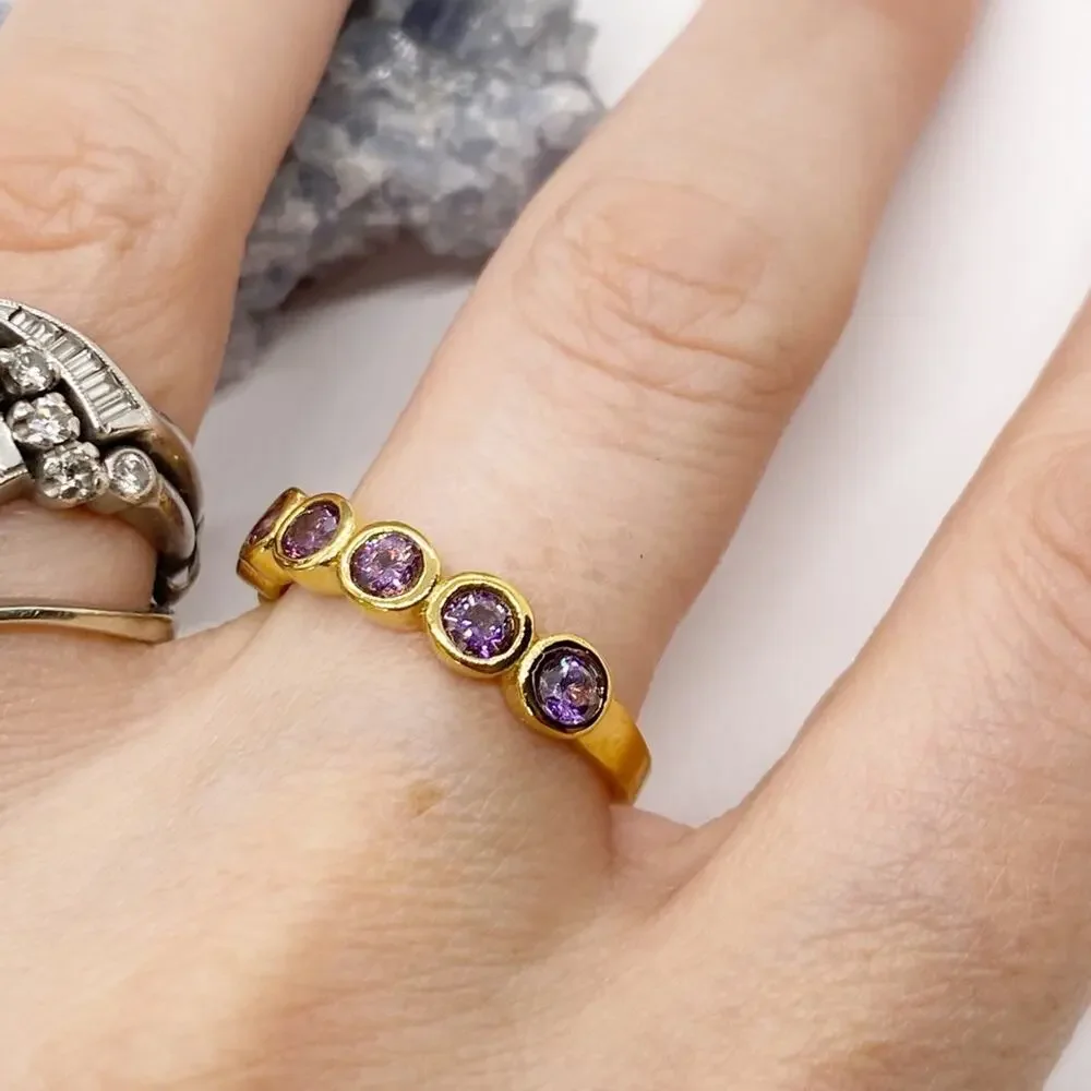 NEW Gold & Purple Zirconium Gemstone Statement Ring